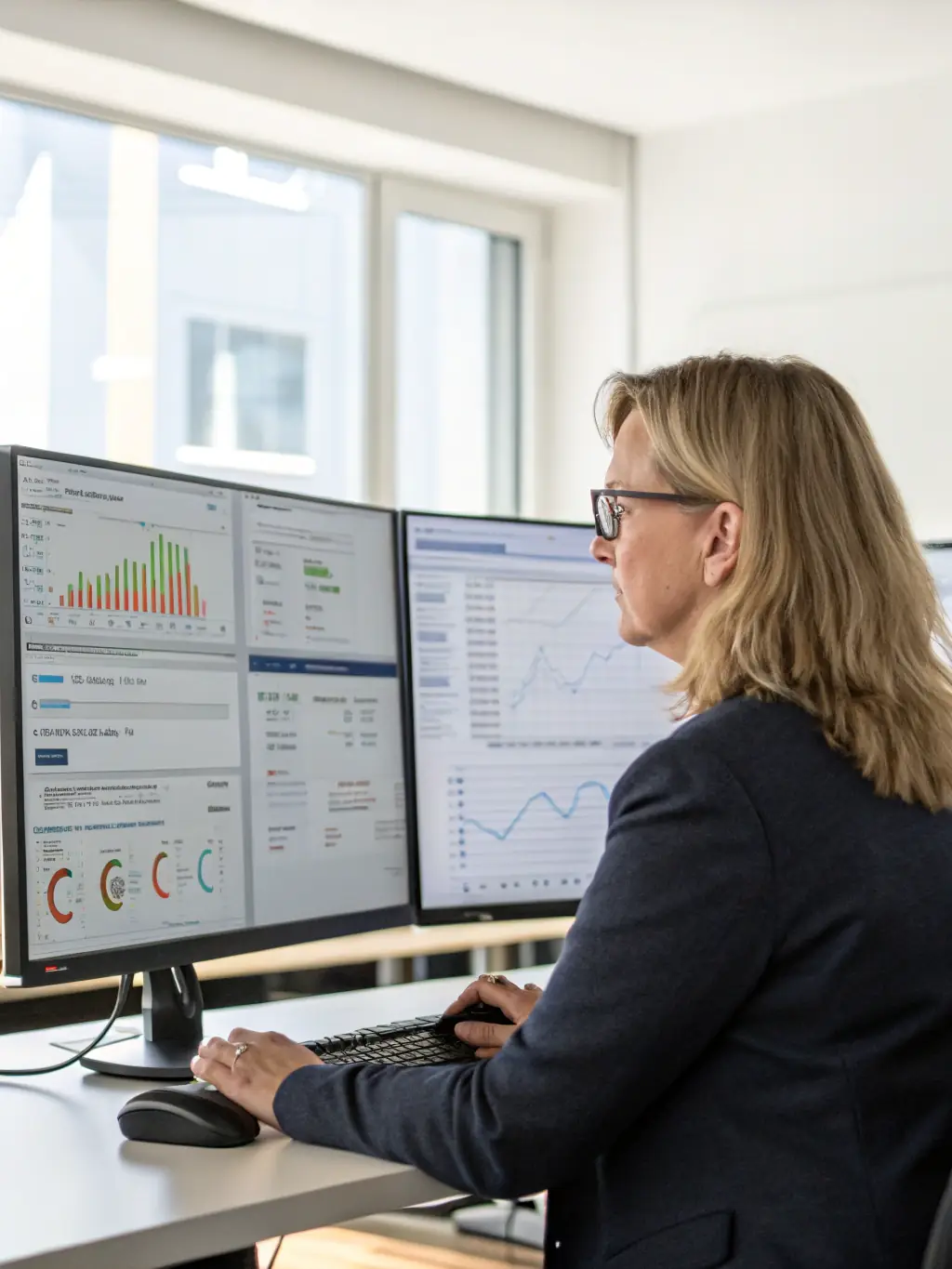 An image of a data scientist working on a computer, analyzing data and creating AI models for business process automation.