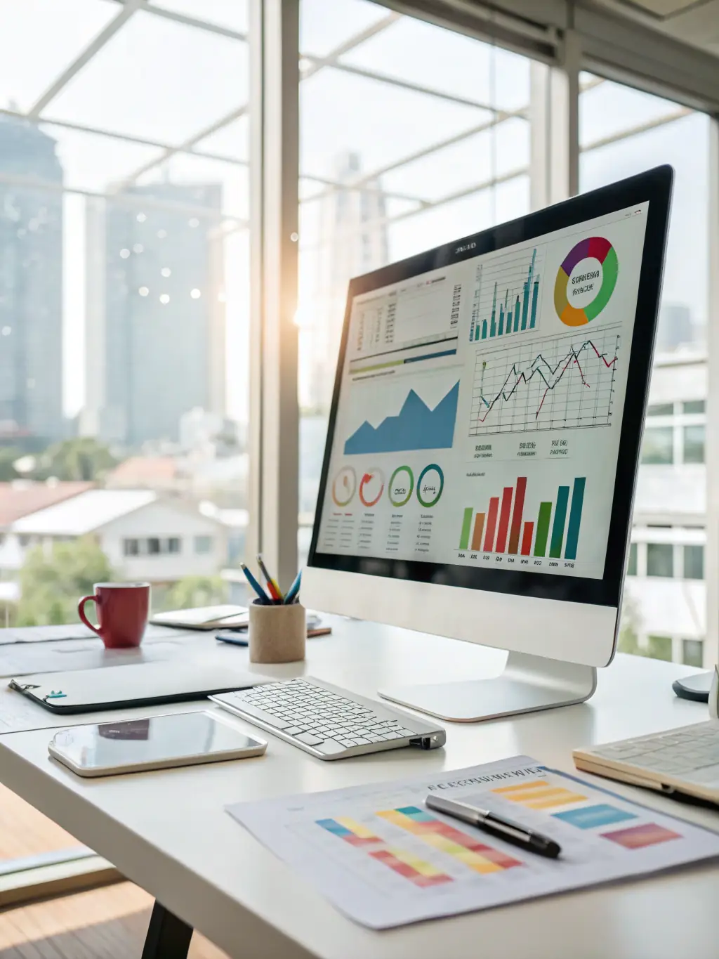 A professional using a clean, modern interface showcasing automated workflow processes, with data visualizations highlighting efficiency gains.